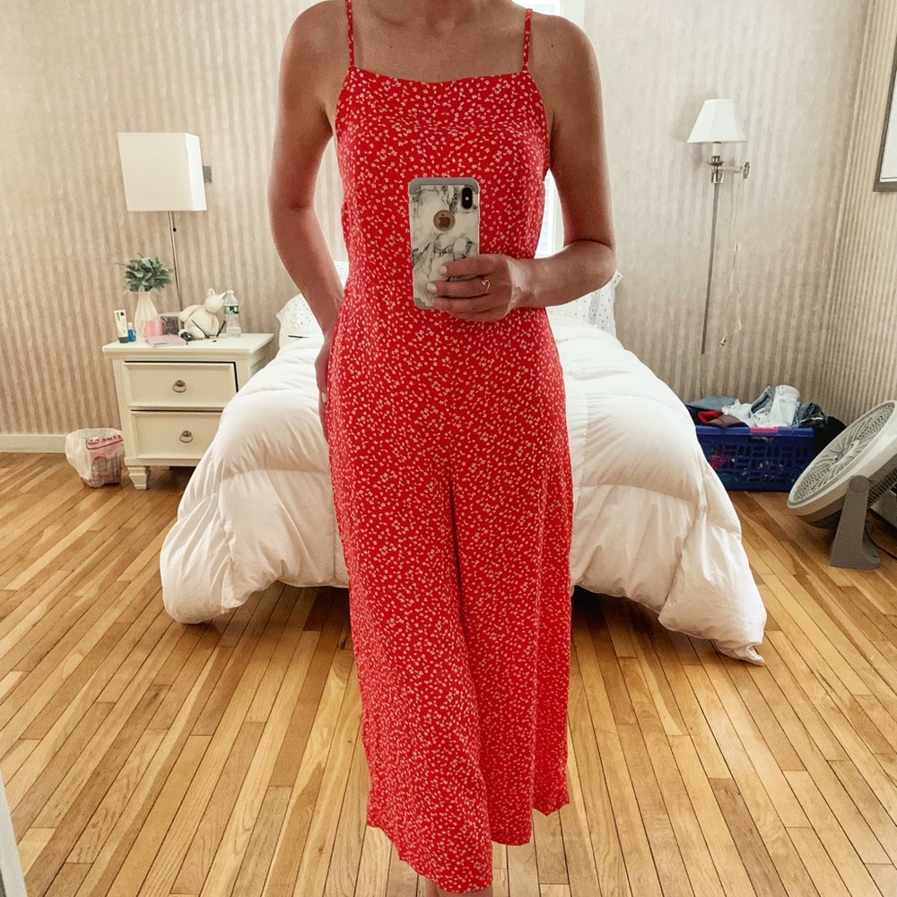 Red cropped romper with back cut out